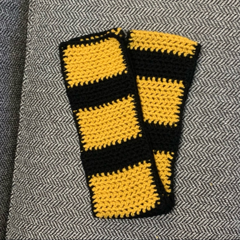 Black & Gold hand crochet color block scarf